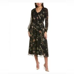 NANETTE LEPORE Black Floral Midi Dress, Size 4